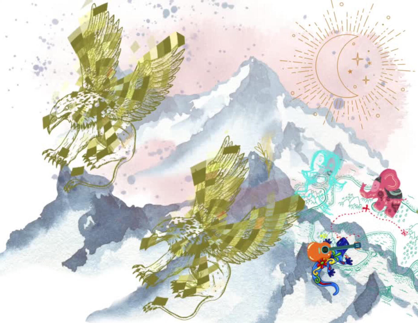 Into into the mountains on the wings of Kismet and Phoenix, the Himalayan gryphons…