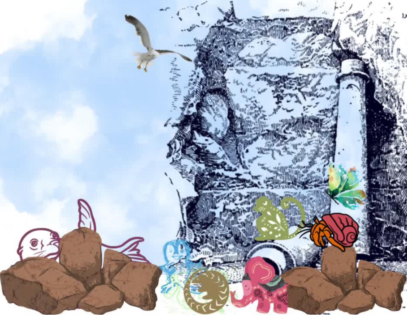 Myrtle, the monk seal, amid the ruins of Side…